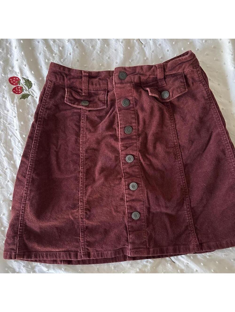 Mossimo Burgundy Corduroy Button Front Mini Skirt Size 0